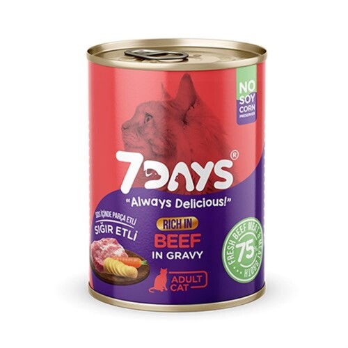 7 Days Sığır Etli Yetişkin Konserve Kedi Maması 415 Gr - 1