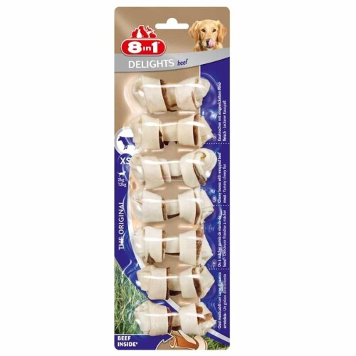 8in1 Delights Bones XS Biftekli Köpek Ödül Kemiği 7'li 84 G - 1