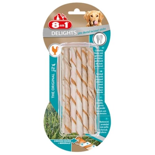 8in1 Delights Pro Dental Twisted Sticks Tavuklu Köpek Ödülü 10'lu 55 G - 1