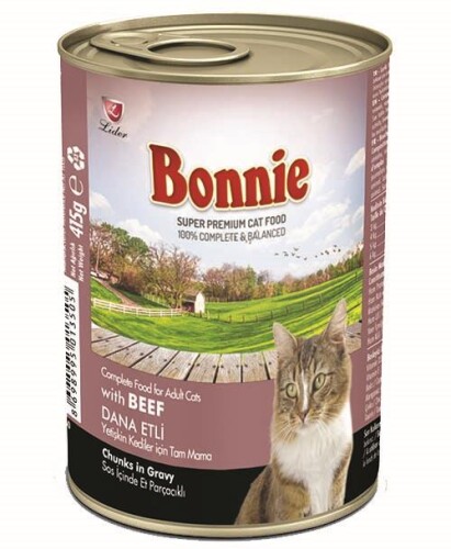 Bonnie Sos İçinde Parçacıklı Dana Etli Yetişkin Kedi Konserve Maması 400 Gr - 1