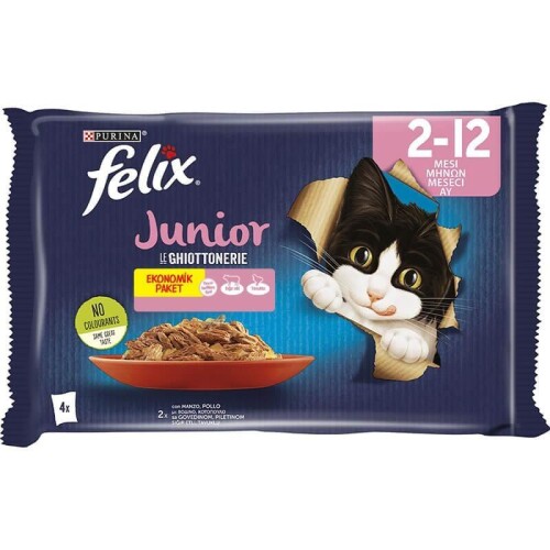 Felix Junior Tavuklu ve Sığır Etli Yaş Kedi Maması (4X85GR) - 12 Adet - 1