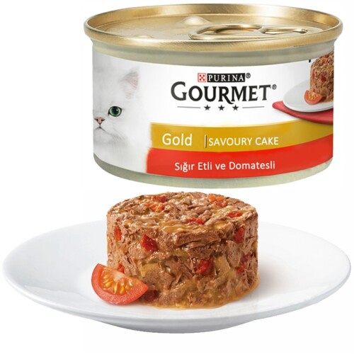 Gourmet Gold Savoury Cake Sığır Etli Domatesli Yetişkin Kedi Konservesi 85 G - 1