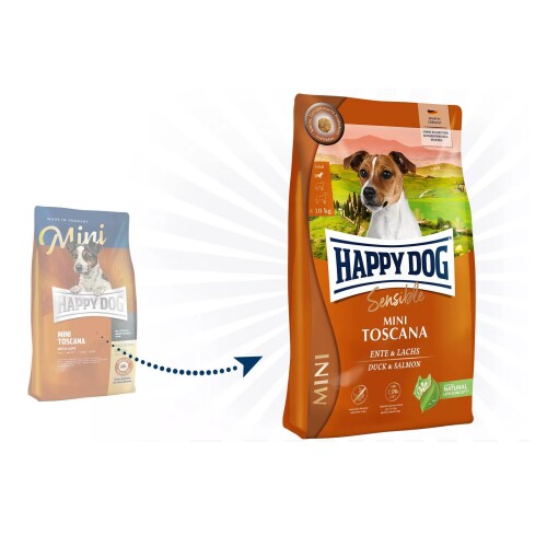 Happy Dog Mini Sensible Toscana Ördekli Somonlu Kısırlaştırılmış LightKüçük Irk Köpek Maması 4 KG - 1