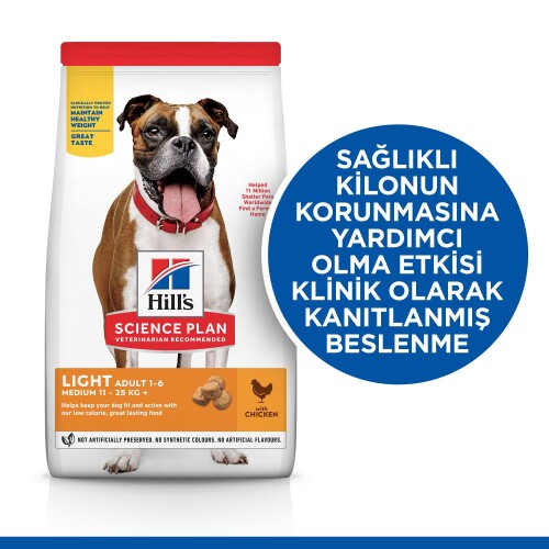 Hill's SCIENCE PLAN Light Yetişkin Orta Irk Tavuklu Köpek Maması 2.5kg - 2