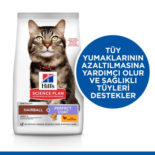 Hill's SCIENCE PLAN Tüy Yumağı Önleyici +7 Olgun Yetişkin Tavuklu Kedi Maması 1.5kg - 2