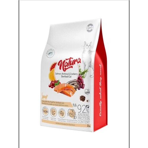 Natura Premium Somonlu Yaban Mersinli Düşük Tahıllı Kısırlaştırılmış Yetişkin Kedi Maması 2 Kg - 1