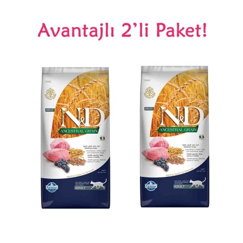 N&D Düşük Tahıllı Kuzu Etli Yaban Mersinli Yetişkin Kedi Maması 5 Kg ( 2 Adet ) - 1