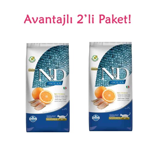 N&D Ocean Tahılsız Ringa Balığı Ve Portakallı Kısır Kedi Maması 5 Kg ( 2 Adet ) - 1