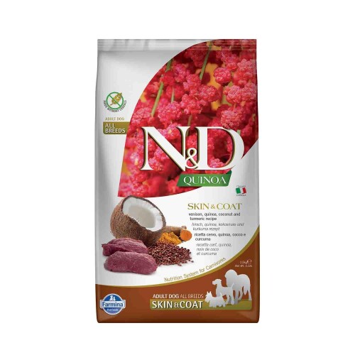 N&D Quinoa Skin Coat Tahılsız Tüy Bakımı Geyik Etli Yetişkin Köpek Maması 2.5 Kg - 1