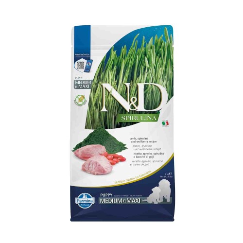 N&D Spirulina Takviyeli Kuzulu Orta ve Büyük Irk Yavru Köpek Maması 2kg - 1