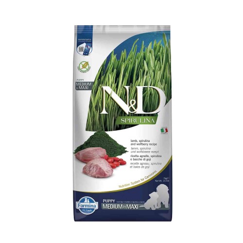 N&D Spirulina Takviyeli Tahılsız Kuzu Etli Orta ve Büyük Irk Yavru Köpek Maması 7 Kg - 1