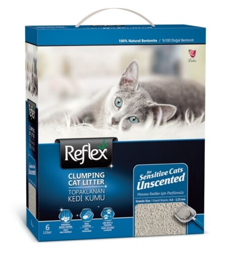 Reflex Hassas Kediler için Parfümsüz Topaklaşan Bentonit Kedi Kumu 6 L - 1