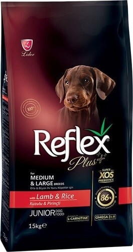 Reflex Plus Orta Büyük Irk Kuzu Etli & Pirinçli Yavru Köpek Maması 15 KG + 3 KG - 1