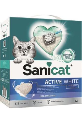 Sanicat Active White Topaklanan Bentonit Kedi Kumu Kokusuz 6 Litre - 1