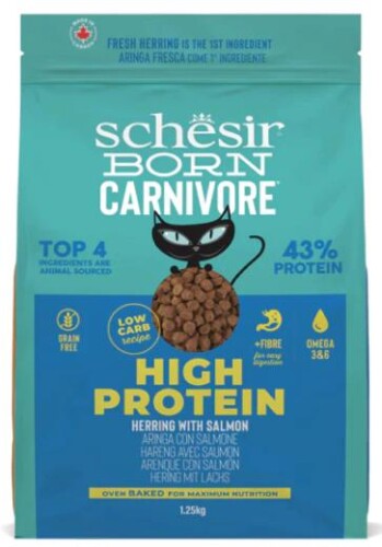 Schesir Born Carnivore Tahılsız Somonlu ve Ringa Balıklı Yetişkin Kedi Maması 1,25kg - 1