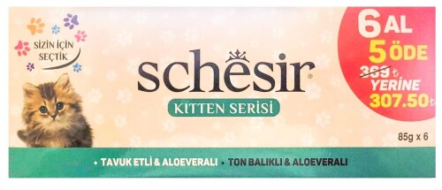 Schesir Tavuk Etli Ve Ton Balıklı Yavru Kedi Konserve Maması 85 Gr 6 al 5 Öde - 1