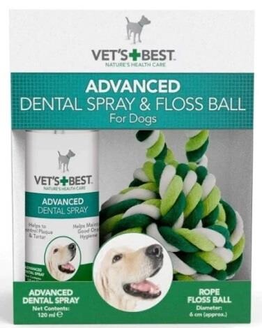 VET'S BEST Köpek Ağız ve Diş Bakım Spreyi 120ml ve Diş Temizleyici Halat Top 16cm (2'li Set) - 1